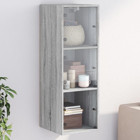  Veggskap med glassdører grå sonoma 35x37x100 cm 8721012214385