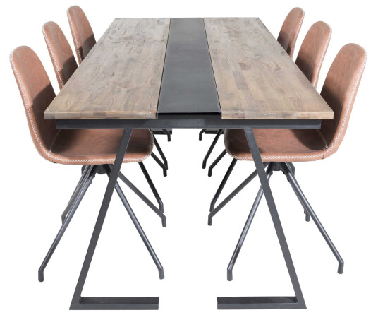 Venture Design Jakarta & Polar spisegruppe Natur/brun 6 st stoler & bord 200 x 90 cm