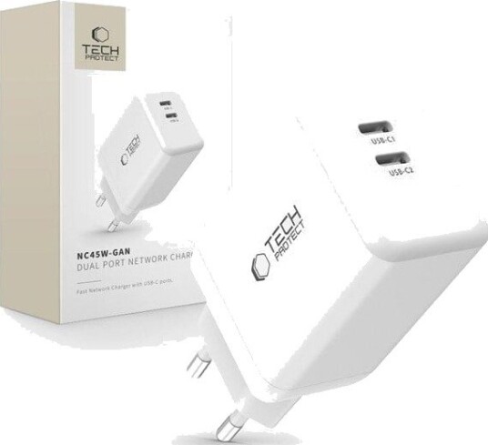 Tech-Protect 45W 2-Port PD Lader Hvit for Mobilladere