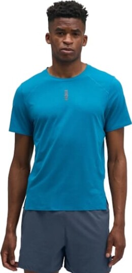 Hoka EveryRun Short Sleeve Herre Ntg/Night Glow Blue L