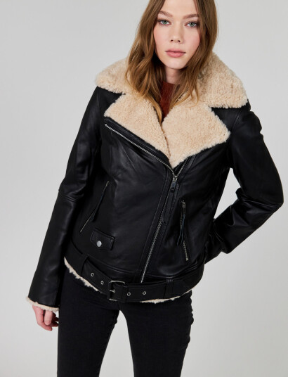 Jofama Bea Shearling Leather Biker - Black - 38