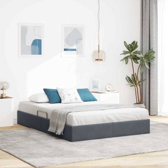 vidaXL Seng med Oppbevaring med lagring Mørkegrå 153 x 203 cm Fløyel