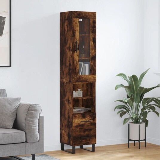 vidaXL Highboard røkt eik 34,5x34x180 cm konstruert tre 8720845487485