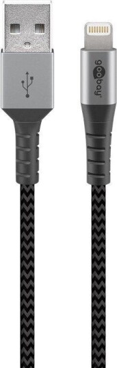 Goobay Lightning til USB-A tekstilkabel 1 m med metallplugger - Sølv Goobay Lightning til USB-A tekstilkabel 1 m med metallplugger - Sølv