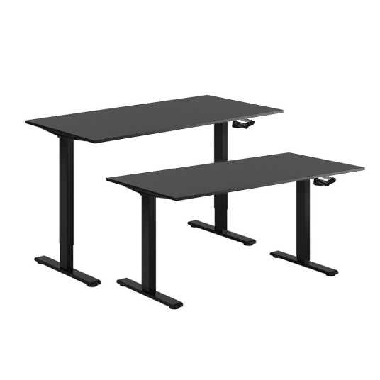 Design Studio Hev Og Senkbart Skrivebord, Sveiv, Svart Stativ, Svart Bordplate, 10 Størrelser