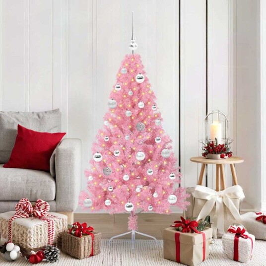 Kunstig Forhåndsopplyst Juletre med 150 LED Rosa 150 cm PVC Kunstig Forhåndsopplyst Juletre med 150 LED Rosa 150 cm PVC