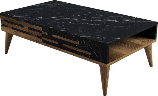 Valensiya Sofabord 105 cm - Valnøtt/Svart/Marmor