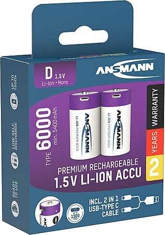 Ansmann batteri dx2 oppladbart usb c med ladekabel Ansmann batteri dx2 oppladbart usb c med ladekabel