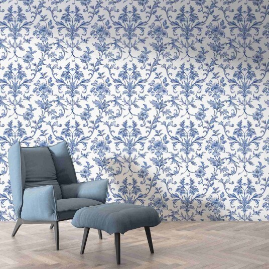 Namly Design Tapet Elegant Blå Blomstermønster WPPRNGNMAU
