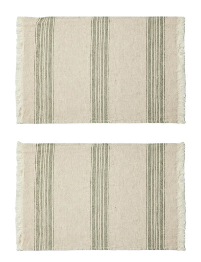 compliments Arles Place Mat 36X50 Cm W/Fringes - 2 Pack - Green - 36X50CM
