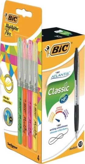 Kuglepen Bic Atlantis, Sort - 12 Stk. + 1 Stk. Tipp-Ex + 1 Stk. Refill