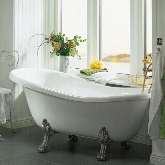 Hafa Queen 1670 Frittstående badekar 1670x720 mm, Hvit, Løveføtter, Messing