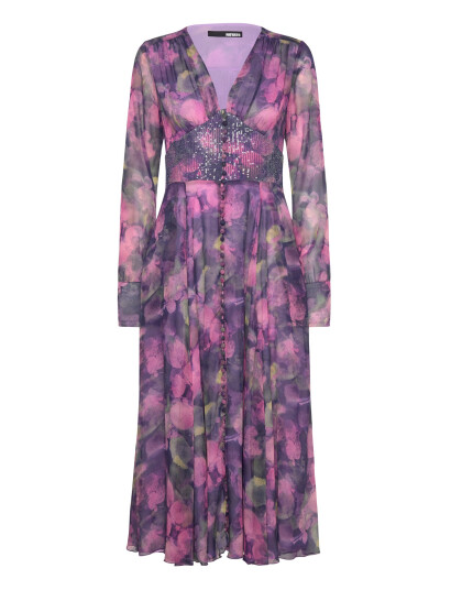 ROTATE Birger Christensen Printed Ls Midi Dress - Pink - 34