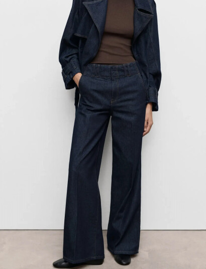 Mango Wide-Leg Denim Trousers With Belt Loops - Navy - XS