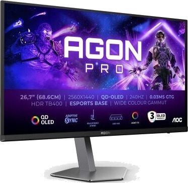 AOC 27" AGON PRO QD-OLED Gaming Skjerm 240Hz 2560x1440 Svart
