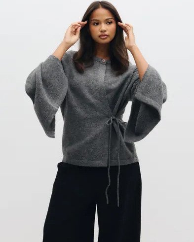 Vero Moda Grå Vmvixen Ls Tie Knit Jacket Exp