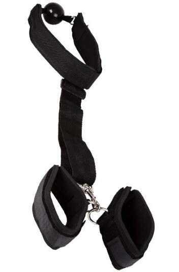 Ball Gag With Wrist Restraints Black