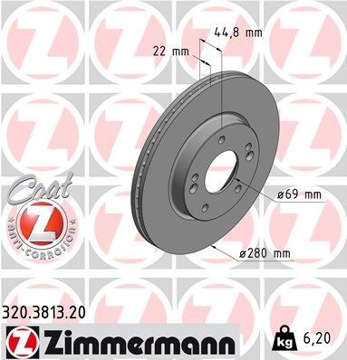 Bremseskive ZIMMERMANN 320.3813.20 Bremseskive ZIMMERMANN 320.3813.20