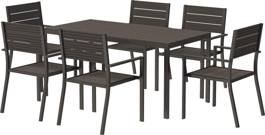 7 delt spisestuesett for 6 personer spisebord med 6 stoler slissebord mørkebrunt