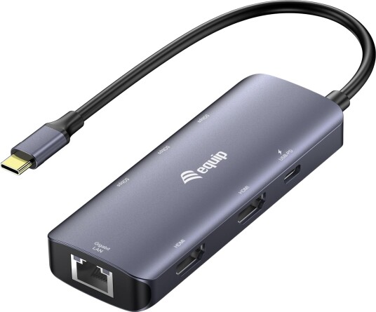 Equip Adapter USB-C->2xHDMI/RJ45/2xUSB-A/USB-C3.2 St/Bu grau
