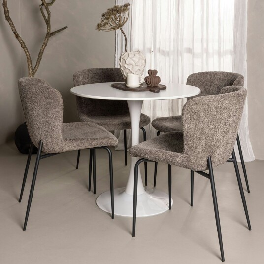 Spisegruppe Venture Home Hamden Ø80 cm med 4 Modesto Stoler