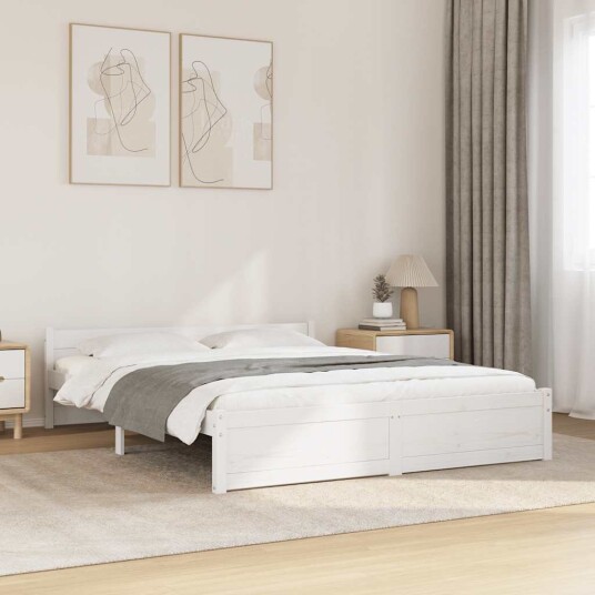 vidaXL Sengeramme hvit heltre 135x190 cm 4FT6 Double