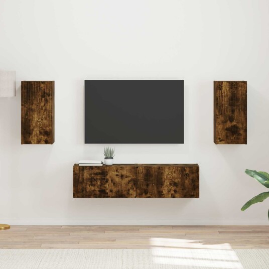 TV benksett 4 pcs Røkt eik Konstruert tre TV benksett 4 pcs Røkt eik Konstruert tre