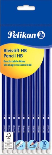 Pelikan HB Blyanter Med Viskelær, 10 Pk (Sekskantet)