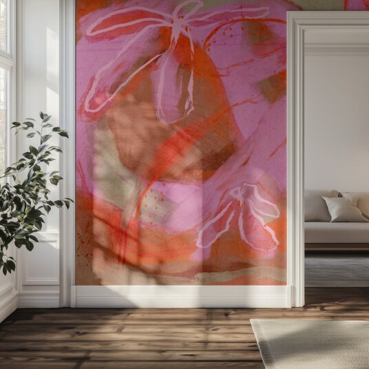 Tapet Blomstrete Rosa og Oransje Tapet Blomstrete Rosa og Oransje