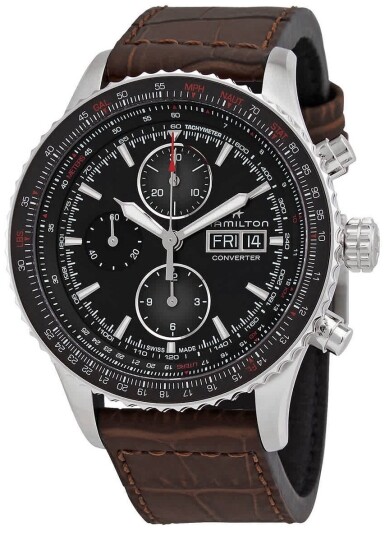 Hamilton Herreklokke H76726530 Khaki Aviation Sort/Lær Ø44 mm