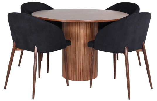 Venture Design Bianca & Arch spisegruppe Svart/valnøtt 4 stoler & bord 110 cm