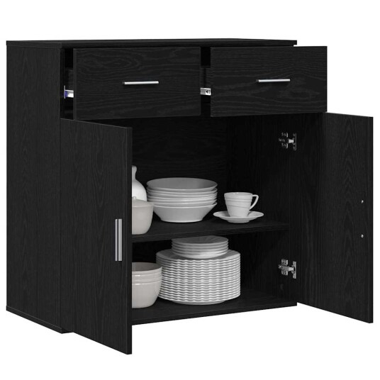 Serviesskap med skuff Svart eik 79 x 38 x 80 cm Konstruert tre Serviesskap med skuff Svart eik 79 x 38 x 80 cm Konstruert tre