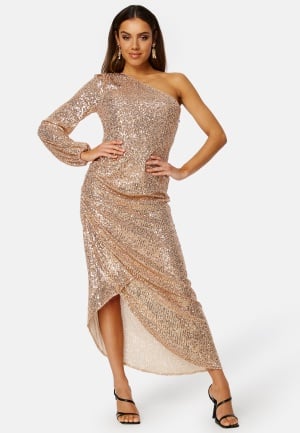Elle Zeitoune Leon One Shoulder Sequin Dress Rose Gold M (UK12) Elle Zeitoune Leon One Shoulder Sequin Dress Rose Gold M (UK12)