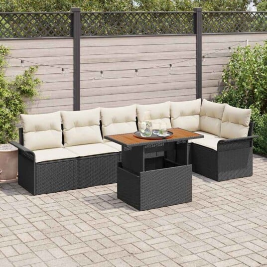vidaXL Hagesofa Set 7 stk. Svart og krem polyrotting