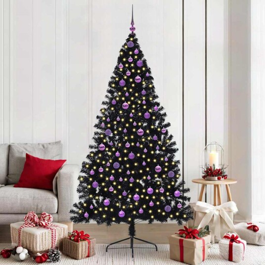 Kunstig Forhåndsopplyst Juletre med 300 LED Svart 210 cm PVC