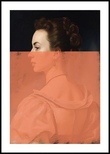 Altered Portrait of Woman Orange Modern Art Poster Plakat / 30x40cm