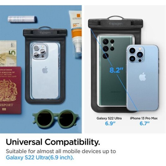 Spigen Vanntett Mobildeksel A601 for Smarttelefoner opptil 6,9'' - Svart