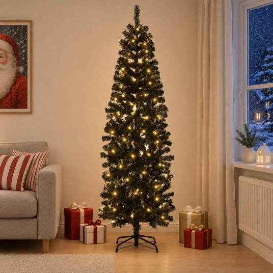 vidaXL Kunstig Slankt Jule Tre 210 cm 300 LED-lys Varmhvit