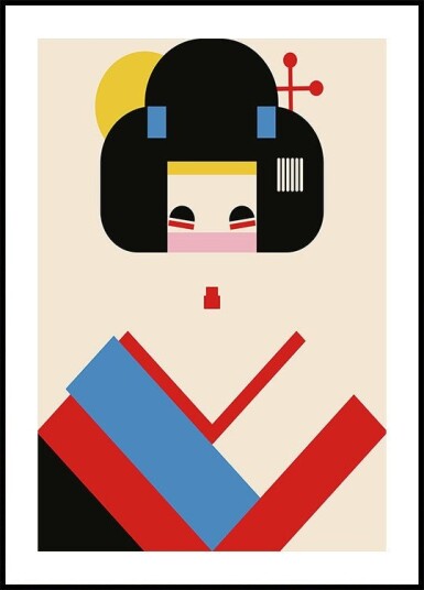 Geisha Girl Geometric Illustration Plakat Plakat / 30x40cm