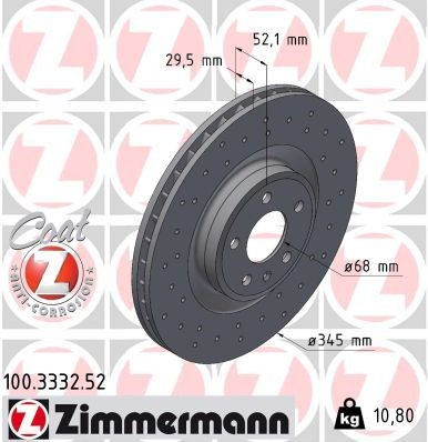 Bremseskive ZIMMERMANN 100.3332.52 Bremseskive ZIMMERMANN 100.3332.52