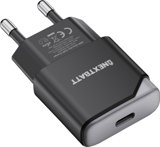 NEXTBATT GaN 20W slank hurtiglader USB-C Svart/Grå