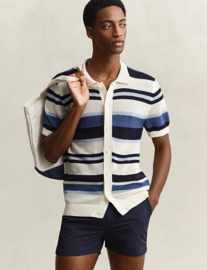 GANT Striped Texture Polo Blue XXL
