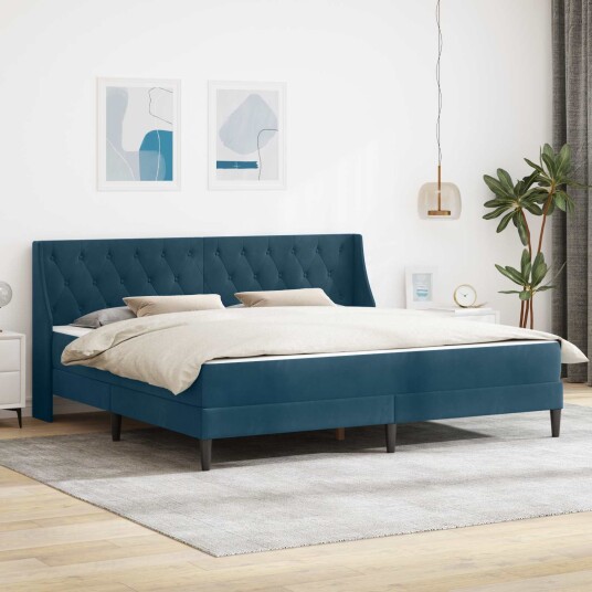 vidaXL Sengeramme med madrass med madrass Blå 200 x 200 cm Fløyel