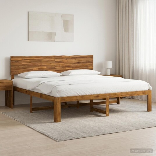 vidaXL Dobbel Sengramme med Hodegjerde ROSTOCK Naturlig 180 x 200 cm