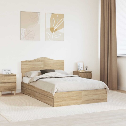 Seng med Oppbevaring Sonoma eik 120 x 190 cm Konstruert tre