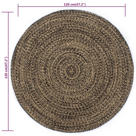 vidaXL Håndlaget teppe jute svart og naturlig 120 cm vidaXL Håndlaget teppe jute svart og naturlig 120 cm