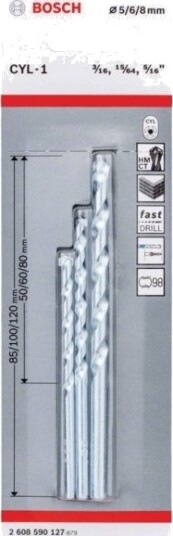 Bosch Accessories Cyl-1 2608590127 Spiralbor I Stein-Sett 3 Deler 5 6 8 Mm Sylinderskaft 1 Sett Bosch Accessories Cyl-1 2608590127 Spiralbor I Stein-Sett 3 Deler 5 6 8 Mm Sylinderskaft 1 Sett