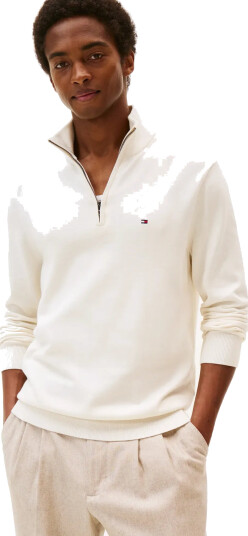Tommy Hilfiger Essential Cotton Zip Mock - White - XXXL