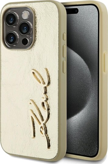 Karl Lagerfeld Wrinkled Metal Signature iPhone 15 Pro Case - Gold