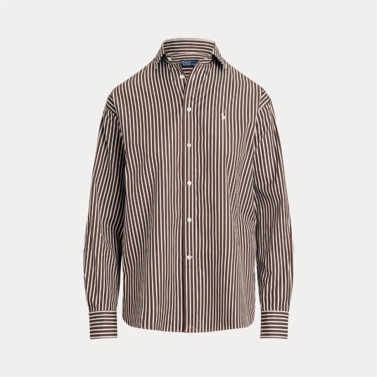 Polo By Ralph Lauren ls rmsy st long sleeve blouse avslappet stripete bomullsskjorte brun